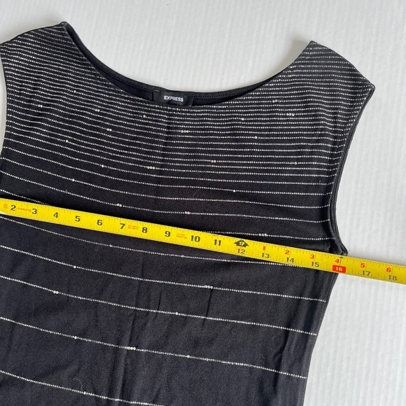 Express Black Pencil Tank Dress Silver Sequin Striped Lightweight Stretch Size S - Picture 6 of 6